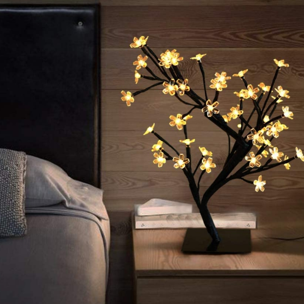 Indoor Outdoor White Cherry Blossom Bonsai Tree Timer Plum Sakura Flower Lights